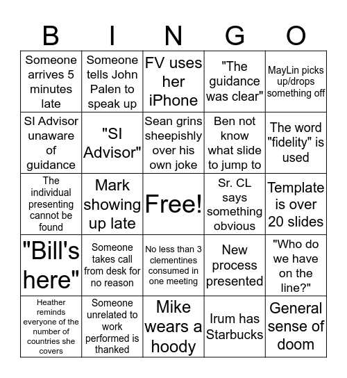 Chairs Meeting Bingo Card