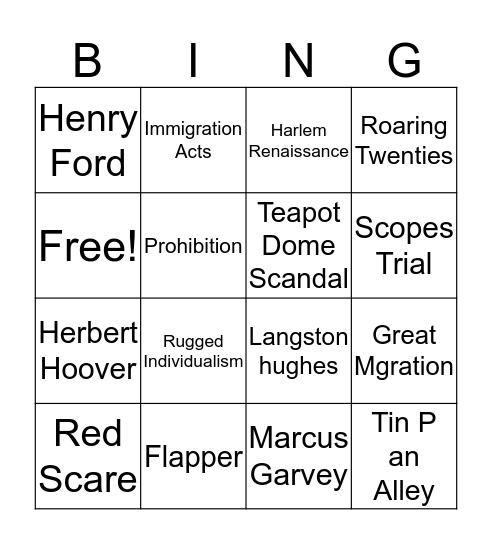 Roaring 20s Bingo Card