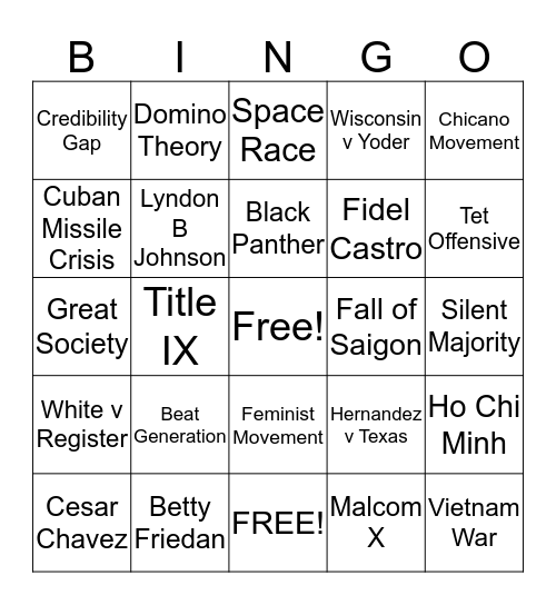 Protest and Change Bingo Card