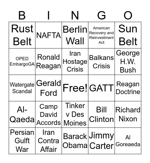 Crisis and Recovery Bingo Card