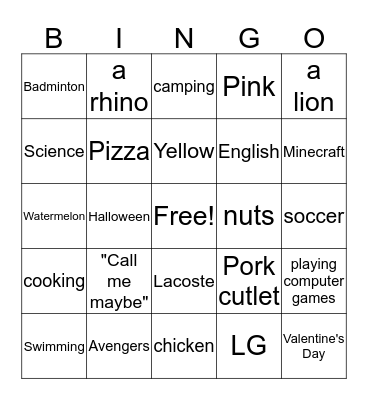 What's your favorite...? Bingo Card