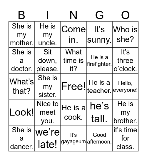 Lesson 4. He is a firefighter. Bingo Card