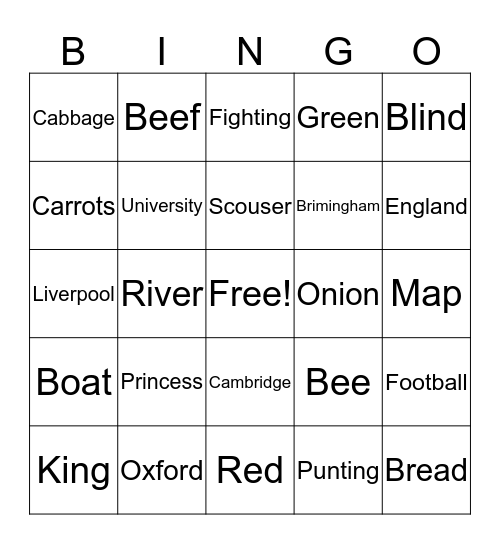 ENGLISH CLUB Bingo Card