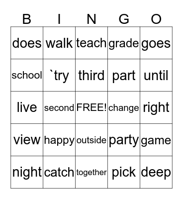 Sight Word Bingo 200 List 2 Bingo Card