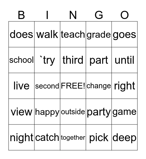 Sight Word Bingo 200 List 2 Bingo Card
