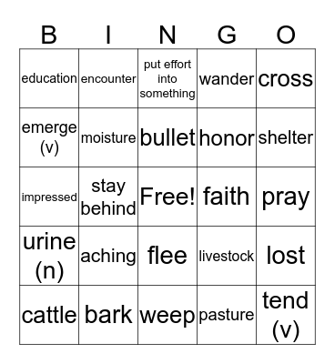 YA Day 7 & 8 Bingo Card