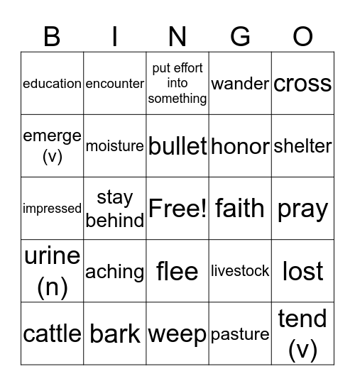 YA Day 7 & 8 Bingo Card