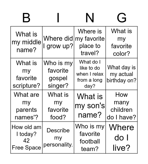 How well do you know the Birthday Boy? Bingo Card