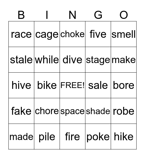 Bossy "e" Bingo Card