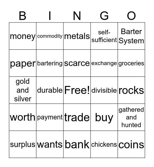 Money Bingo Card