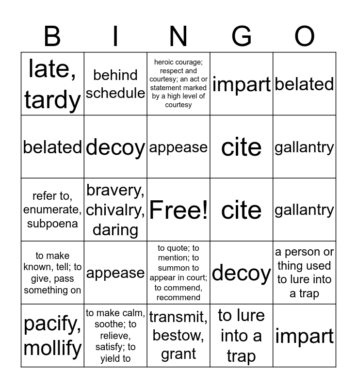 Level C Unit 11 Bingo (1-6) Bingo Card