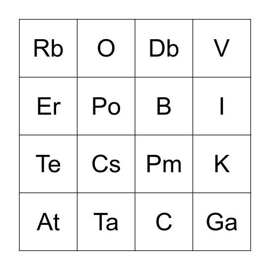 BINGO ATÔMICO Bingo Card