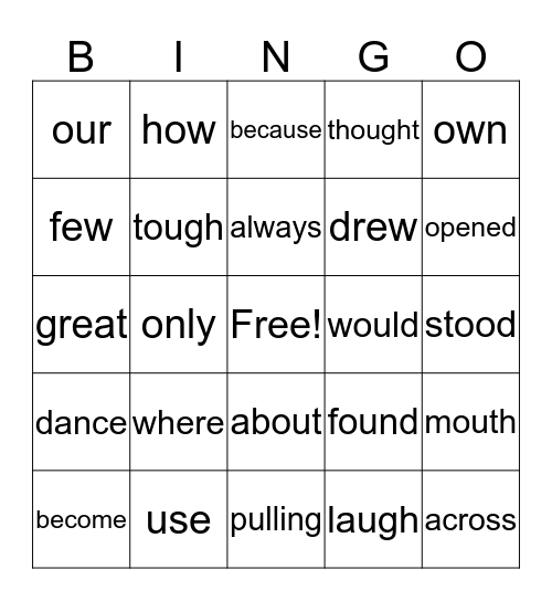 Sight Words Bingo Card