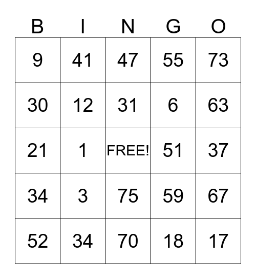 Boys and Girls Club of the West Valley Bingo Card