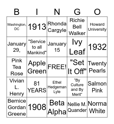 AKA BINGO  Bingo Card