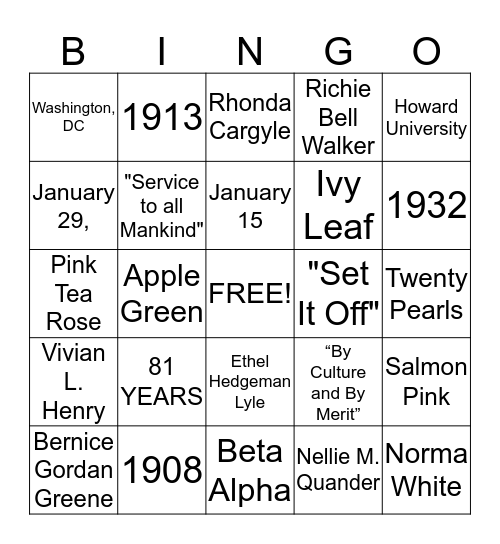 AKA BINGO  Bingo Card