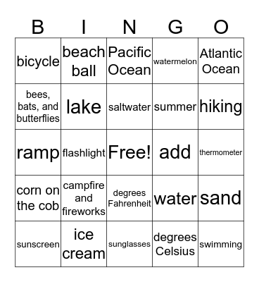 Summer STEM Bingo Card