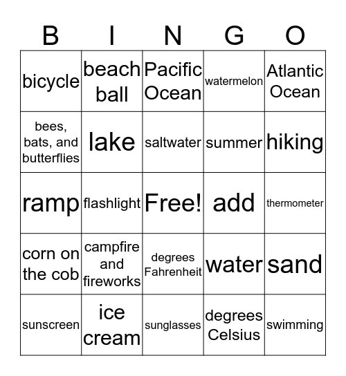 Summer STEM Bingo Card