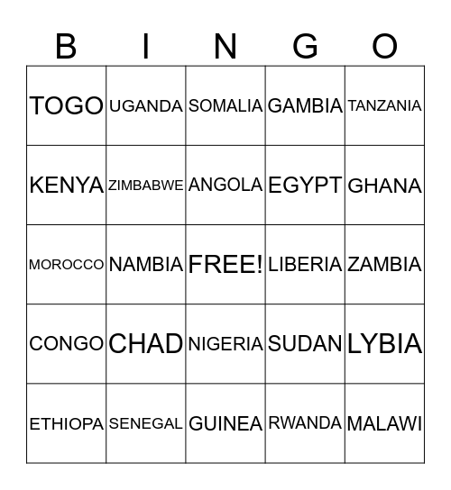 DESTINATIONS Bingo Card