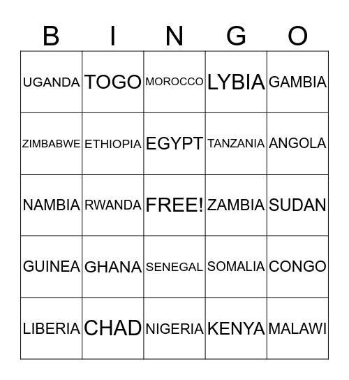 DESTINATIONS Bingo Card