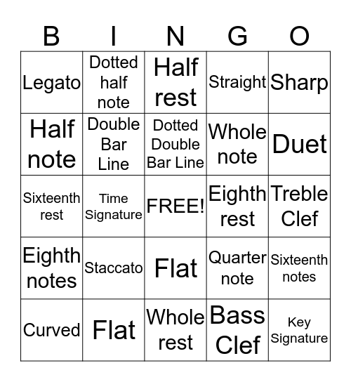 Musical BINGO: Notes, Rests, and Techniques Bingo Card
