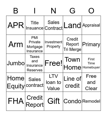 Rivermark Mortgage Bingo Card
