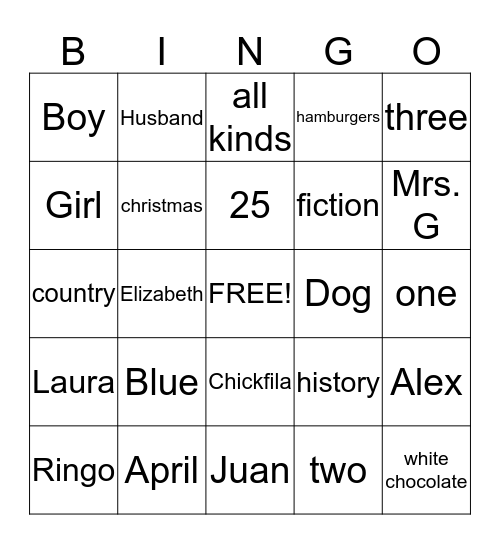 Everything about Mrs. Gonzalez Bingo Card