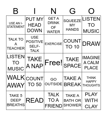 Coping Skills Bingo Card