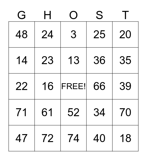 Halloween Bingo Card