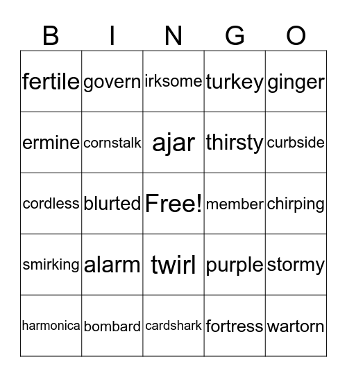R controlled Vowels Bingo Card