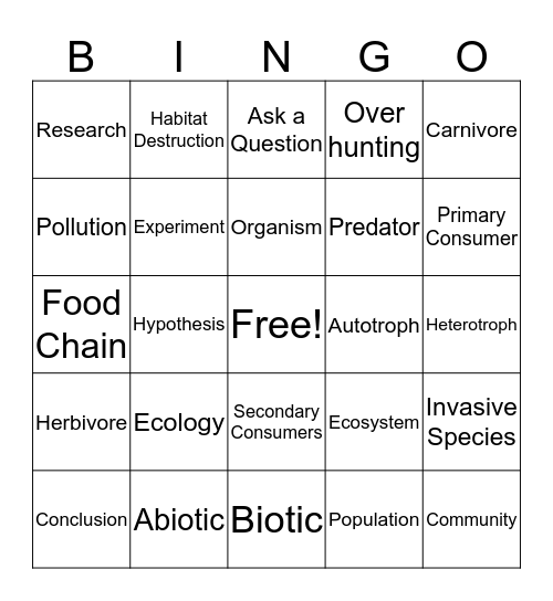 Vocabulary Bingo Card