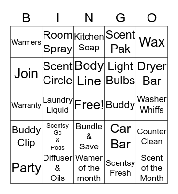 Scensty Bingo Card