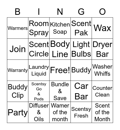 Scensty Bingo Card