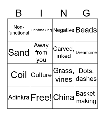 Global Art Bingo  Bingo Card