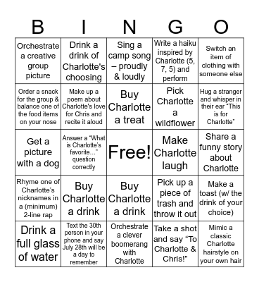 Charlotte's Bachelorette Bingo! Bingo Card