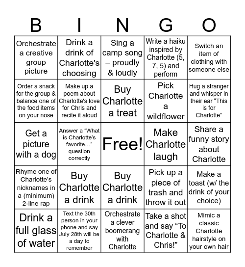 Charlotte's Bachelorette Bingo! Bingo Card