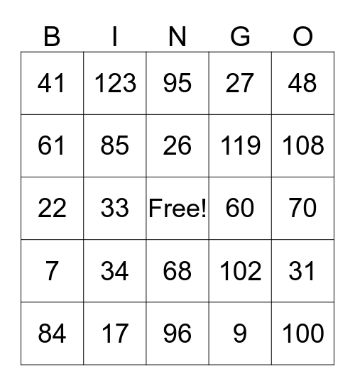 Catalyst Math Bingo Card