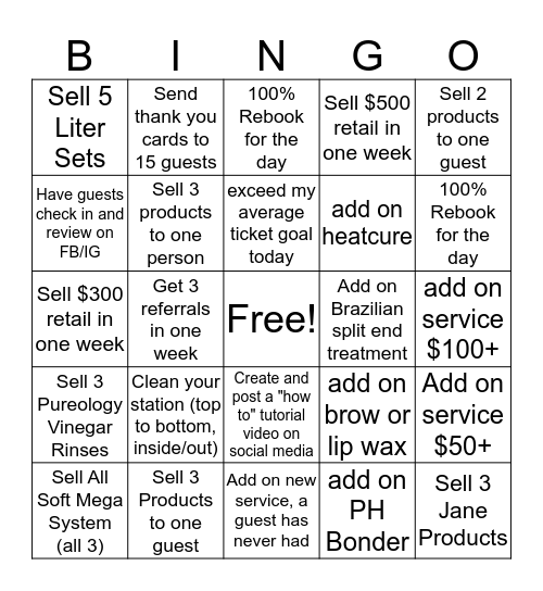 Stylist Bingo Card