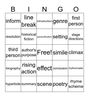 Reading Bingo Card