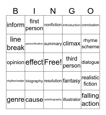 Reading Bingo Card