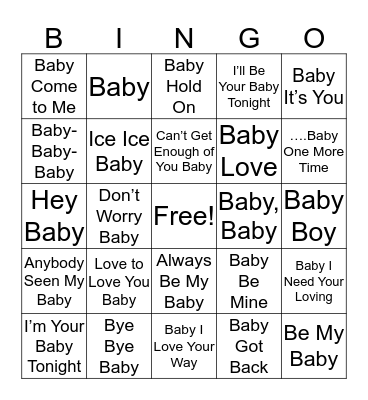 Brandi's Baby Music Mix Bingo Card
