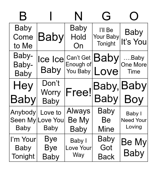Brandi's Baby Music Mix Bingo Card