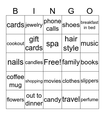 Mothers Day Weekend Bingo Card