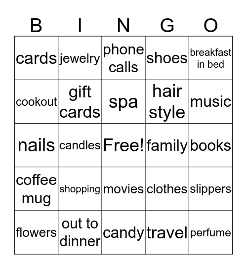 Mothers Day Weekend Bingo Card