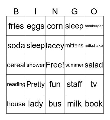 Lacey House  Bingo Card