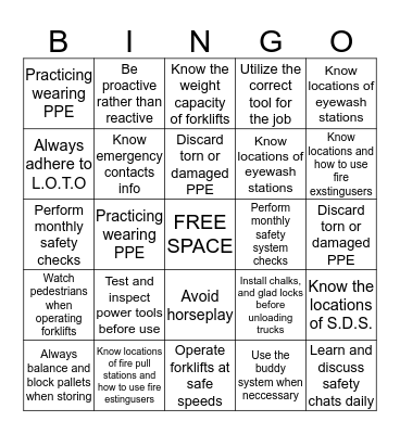 Safety Bingo Card