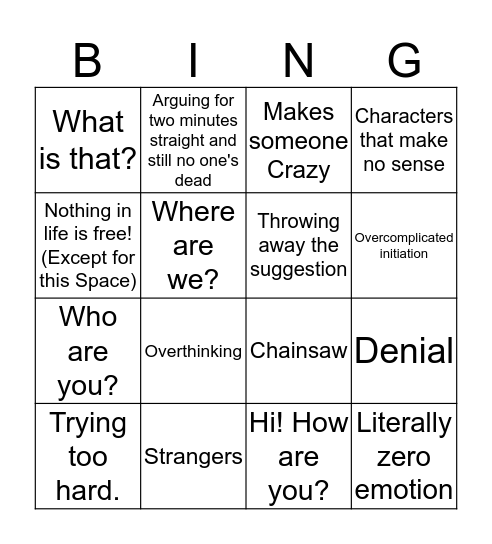 Spontaneous Combustion Audition Bingo Card