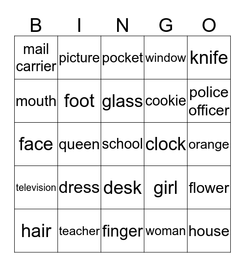 SWE1 Vocabulary #2 Bingo Card