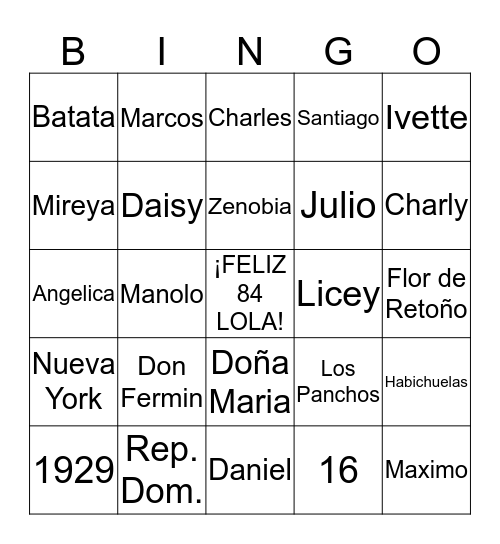 LA VIDA DE LOLA Bingo Card