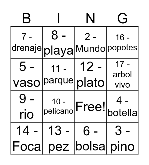 loteria de el medio ambiente Bingo Card